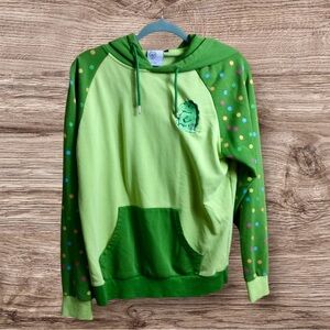 Moriah Elizabeth Pickle dinosaur green polka dot hoodie. Medium